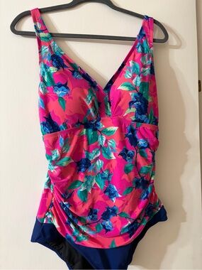 Women's Bright Pink Floral One-Piece Swimsuit - New